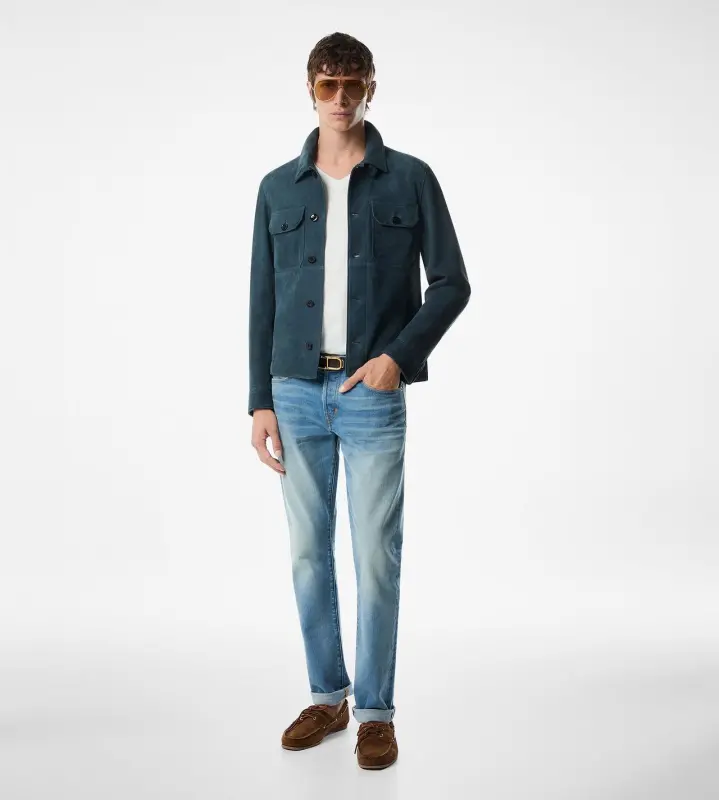 SUEDE LIGHTWEIGHT OUTERSHIRT SLATE BLUE online